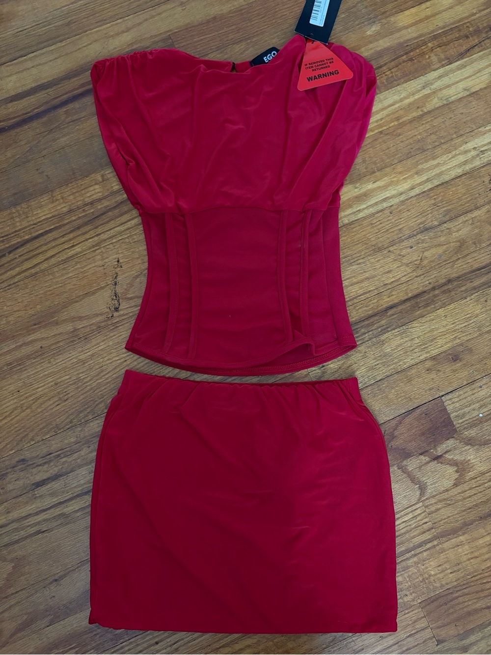 EGO Red Ruched Mini Skirt with Tag